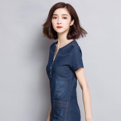 ĐẦM JEAN DÁNG SUÔNG CỔ TRỤ LAI BẦU -J.37